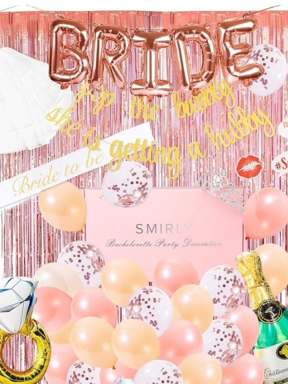 Smirly Pink and Rose Gold Bachelorette Party Decoration Kit